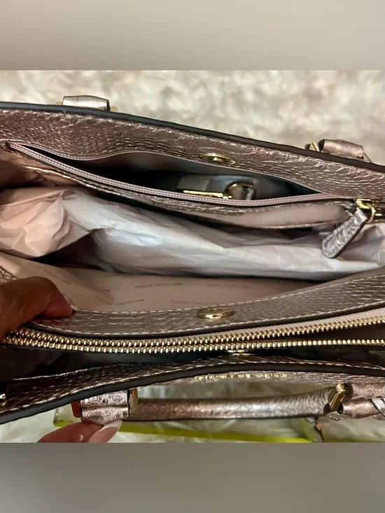 Michael Kors Metallic Golden BronzeSnake-Embossed Top-Handle Satchel - Picture 12 of 16